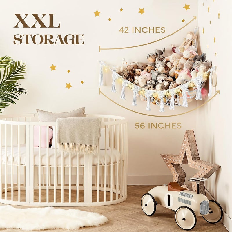 TIDYTEDS Snow White Macrame DreamLights Boho Stuffed Animal Storage Net (Extra Large) and Hammock for Small Plushies - Pure Cotton - Image 5